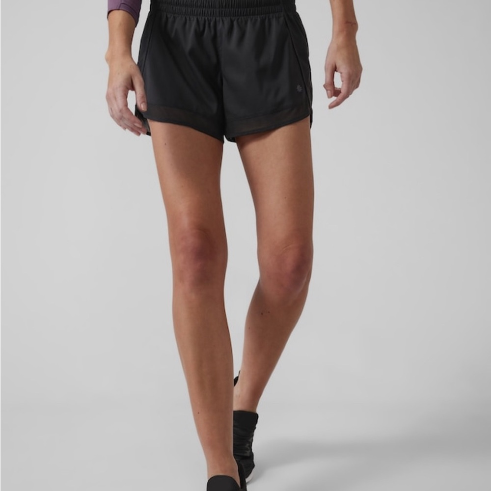Athleta Black Mesh Racer Run Short 4" Great Condition Size XXS